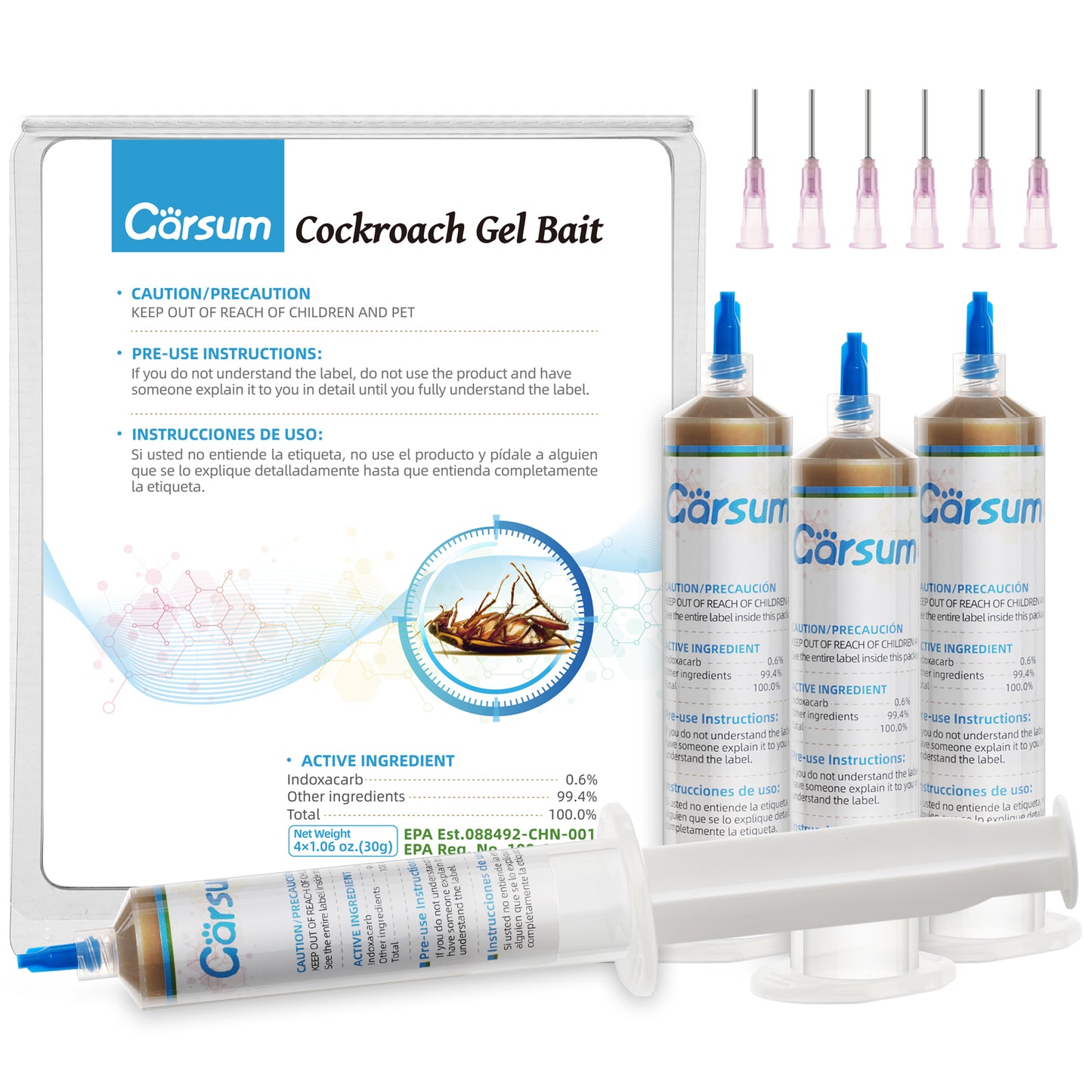 Garsum Cockroach Gel Bait 1 Box (4 Tubes x 30 Grams), Roach Killer Indoor Infestation Home and Outdoor Use