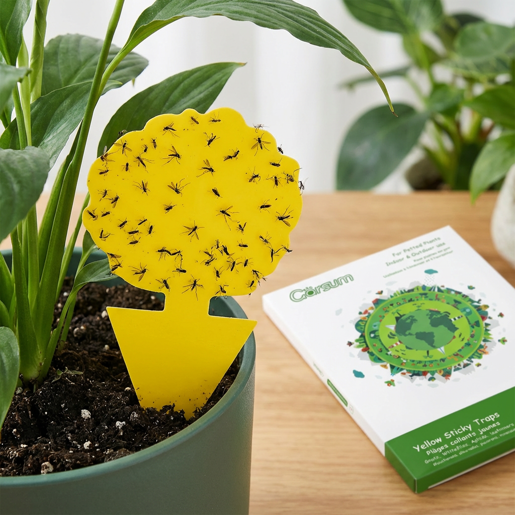 Garsum Fruit Fly Trap Yellow Sticky Traps, 18 pcs Fungus Gnat Killer for Indoor and Outdoor Plant Insect Catcher - Poplar Shape