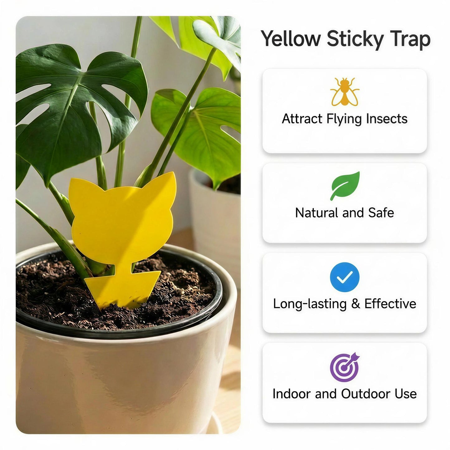 Garsum Fruit Fly Trap Yellow Sticky Traps, 18 pcs Fungus Gnat Killer for Indoor and Outdoor Plant Insect Catcher - Cat Shape